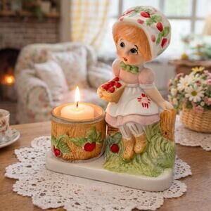 Vintage Strawberry Patches Candle Holder – 1980s Retro Cottagecore